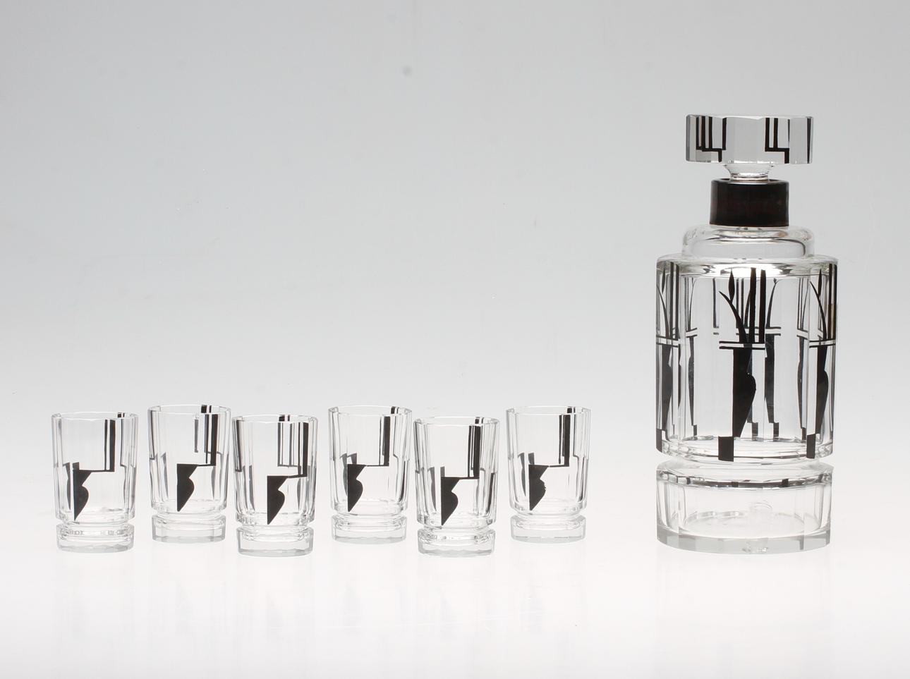 LIKÖRSERVIS, 7 delar, Art deco, troligen Karl Palda, Tjeckoslovakien, 1930-tal.