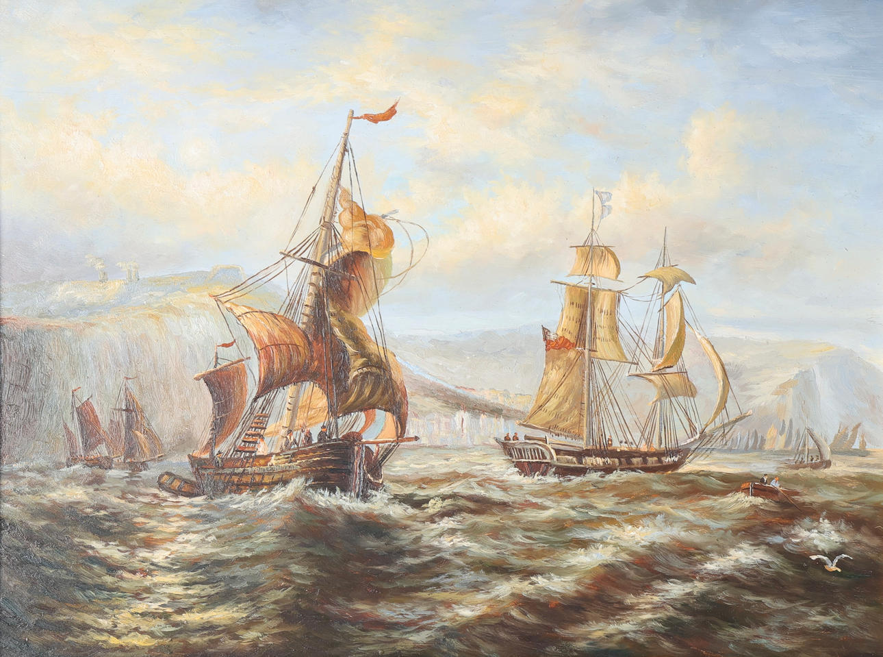 CONTEMPORARY SCHOOL, SEASCAPE WITH SAILING SHIPS.