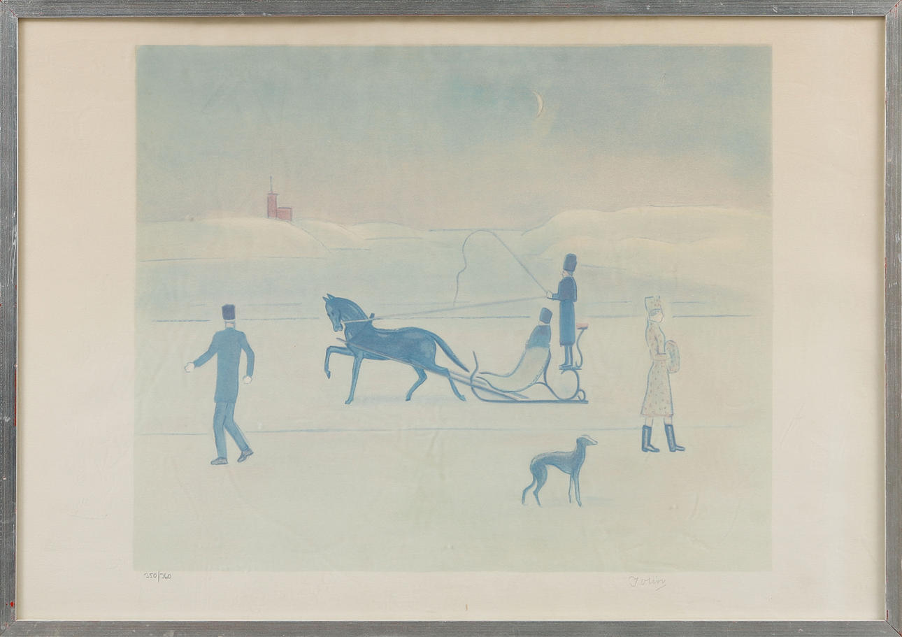 EINAR JOLIN. Sleigh ride, colour lithograph, signed and numbered 350/360.
