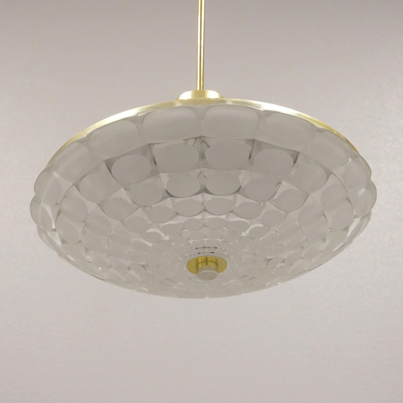 CEILING LAMP, GLASS AND BRASS, 1970s.