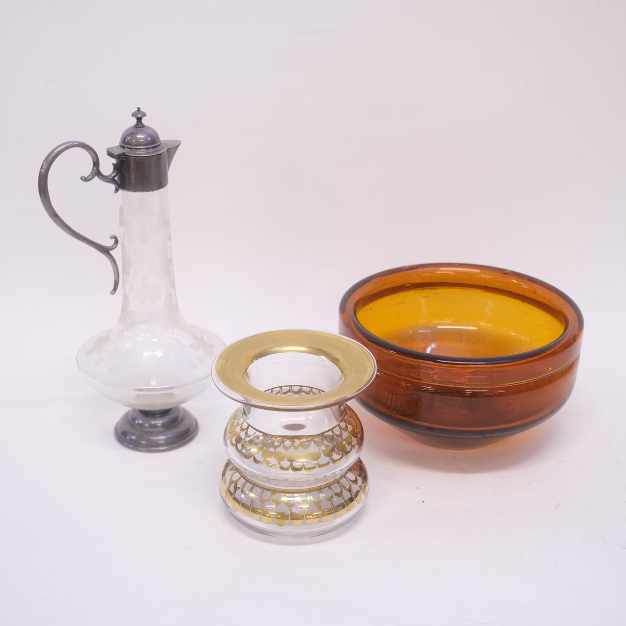 GLASS OBJECTS, THREE PIECES.