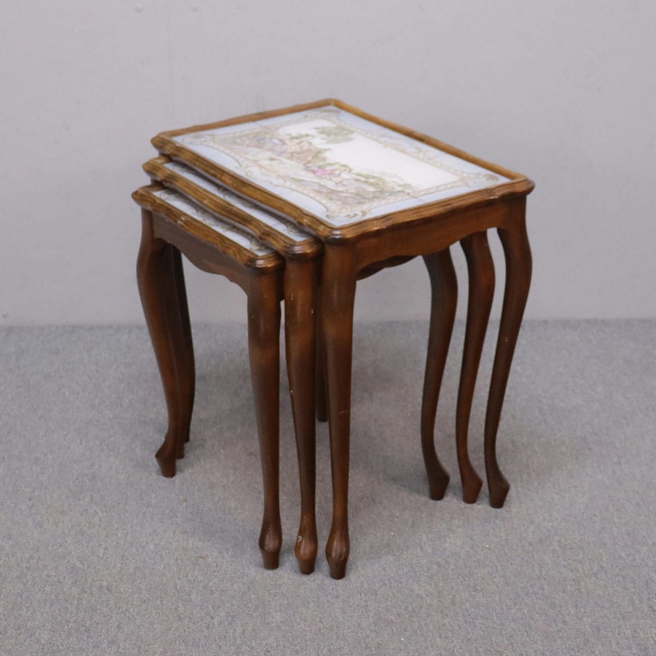 NESTING TABLES, 3 pcs, Rococo style, signed Edmund, 20th century.