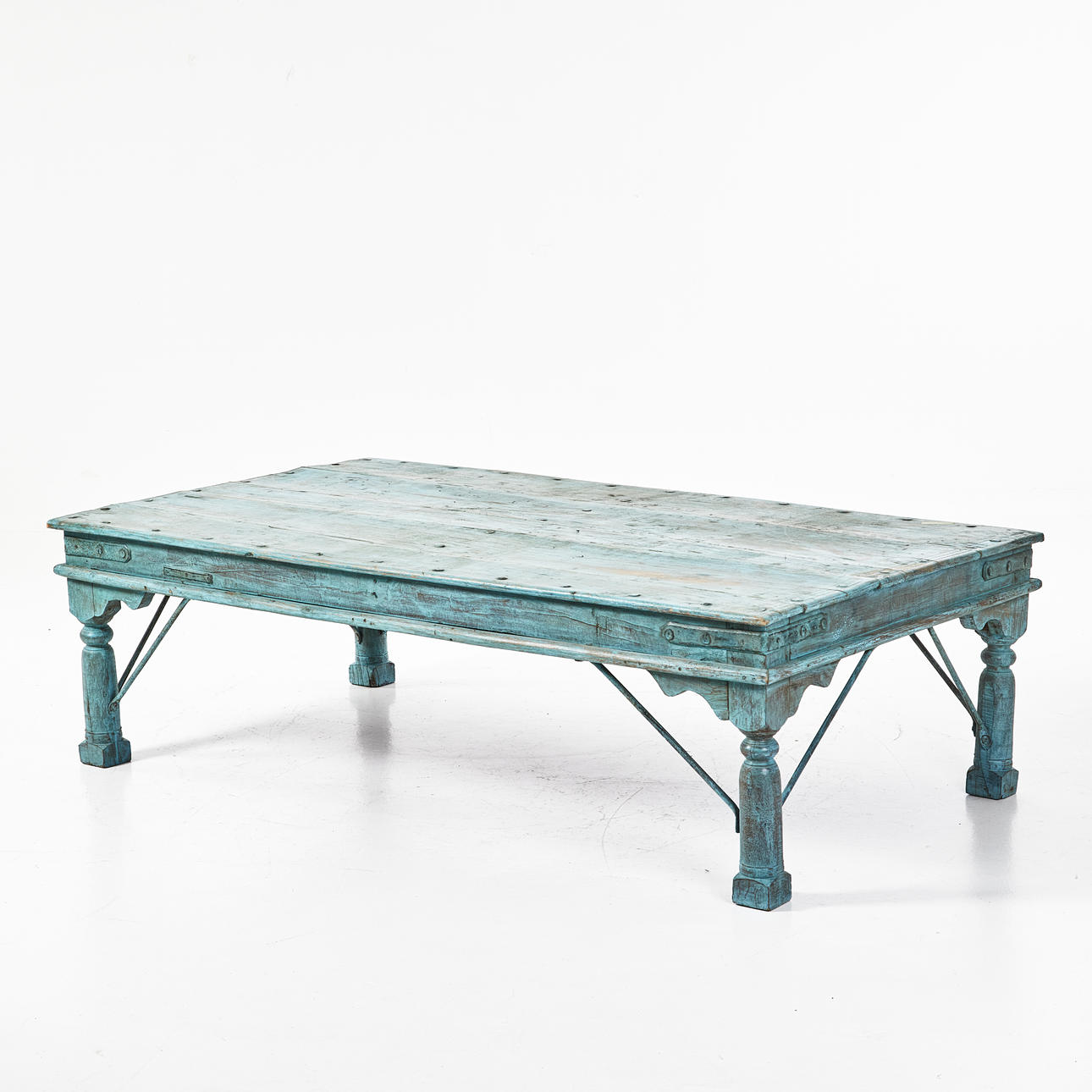 COFFEE TABLE, Indian, rustic style, painted in light blue.