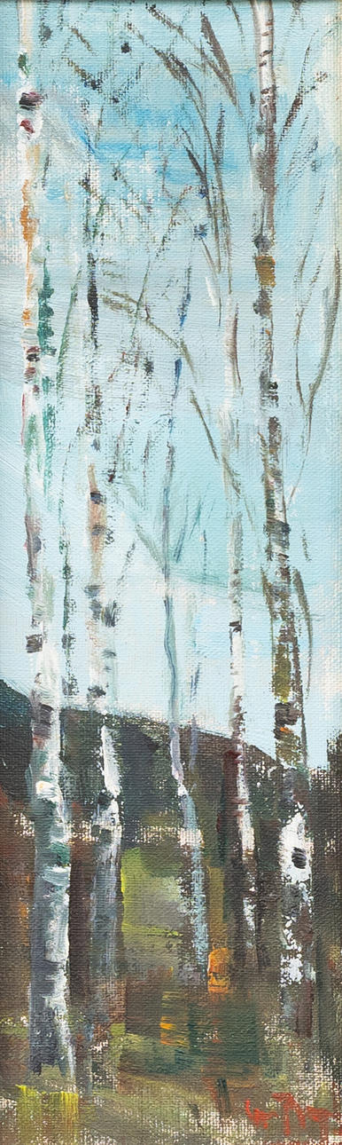 OIDENTIFIERAD KONSTNÄR. Birches, oil on panel, indistinctly signed.