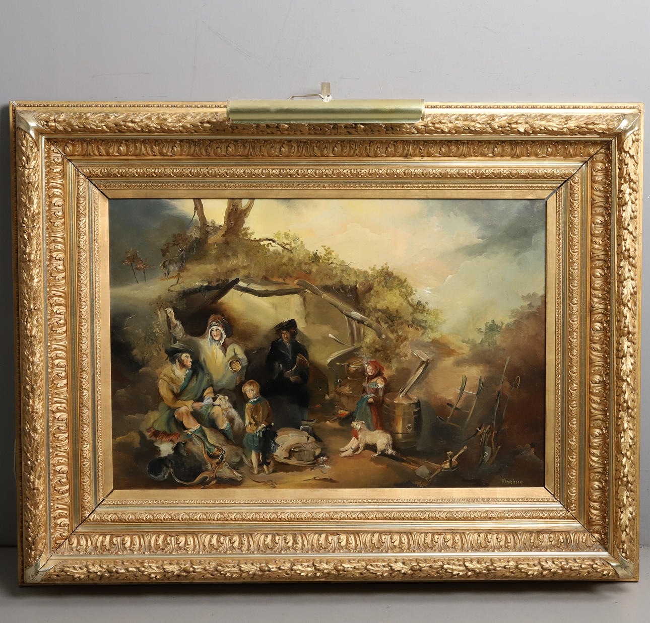 OIDENTIFIERAD KONSTNÄR. Oil on panel, "Figurscen", signed Henricson.