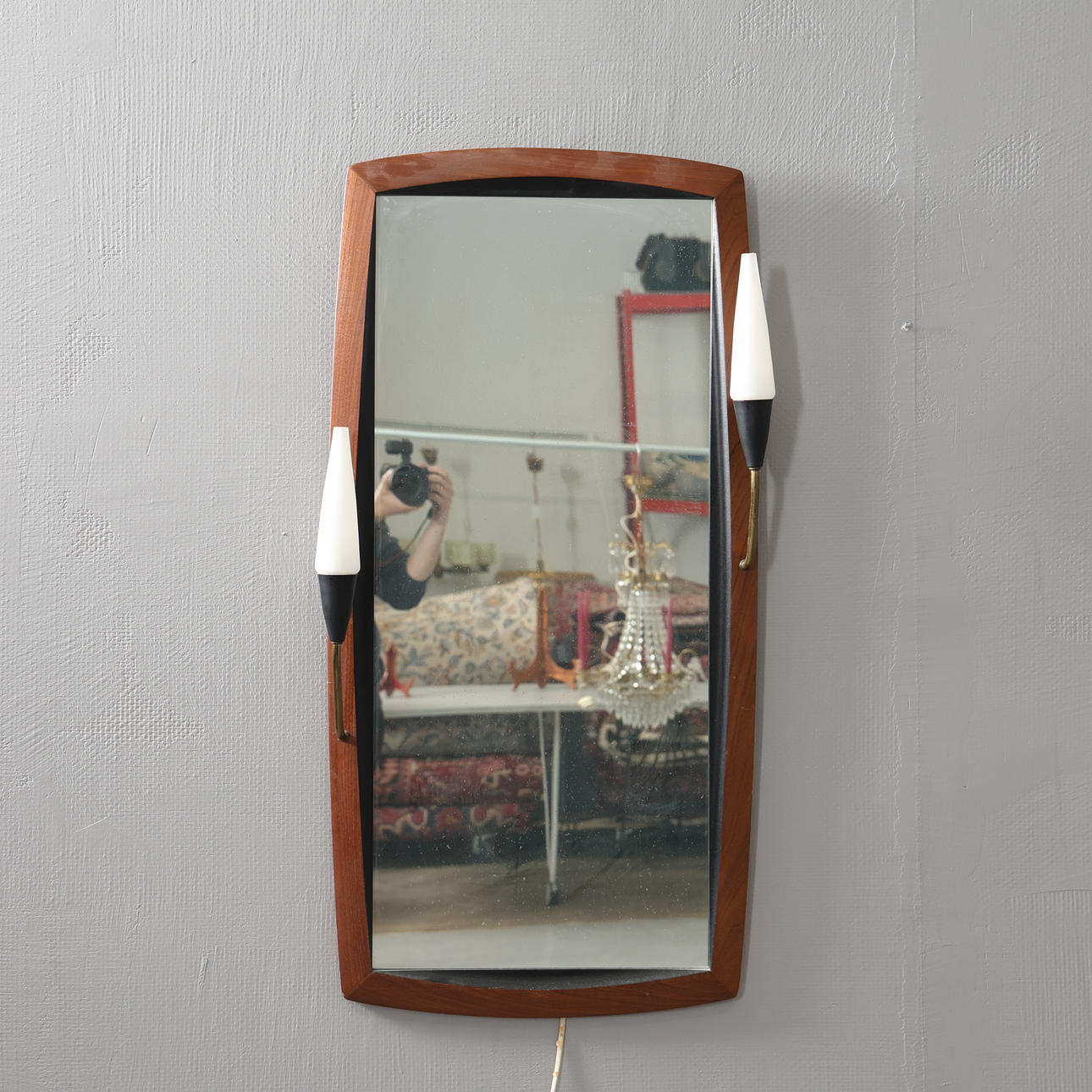 TEAK mirror with lights mid-20th century.