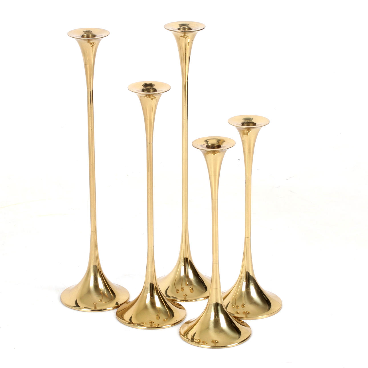 CANDLESTICKS 5 pcs, brass, Gnosjö, late 20th century.