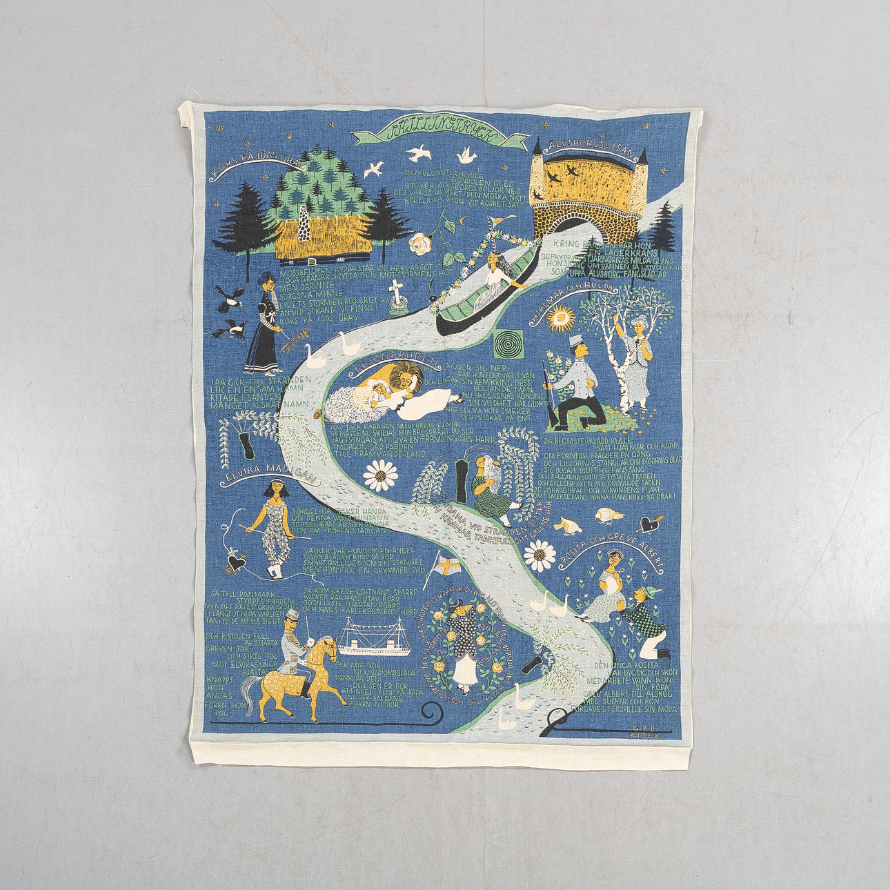 WALL HANGING, TEXTILE, "Skjillingtryck", Kisek.