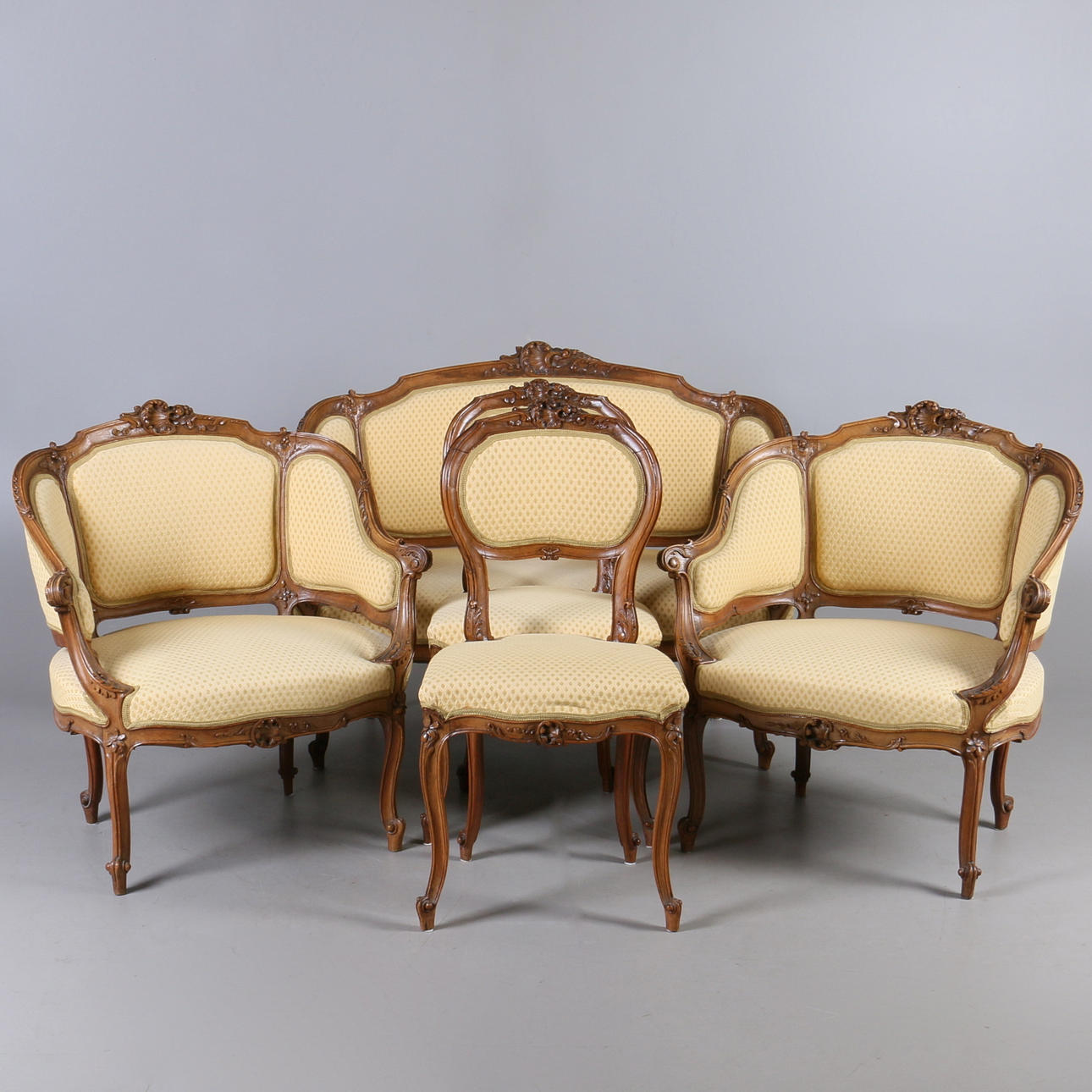 SALONGSGRUPP, 5 delar, rokokostil, 1900-tal.