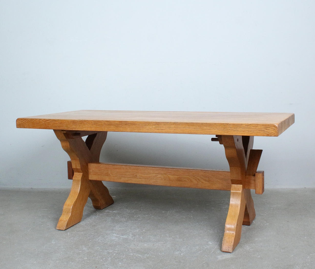 MEUBELFABRIEK OISTERWIJK. Brutalist dining table in solid oak, Netherlands.