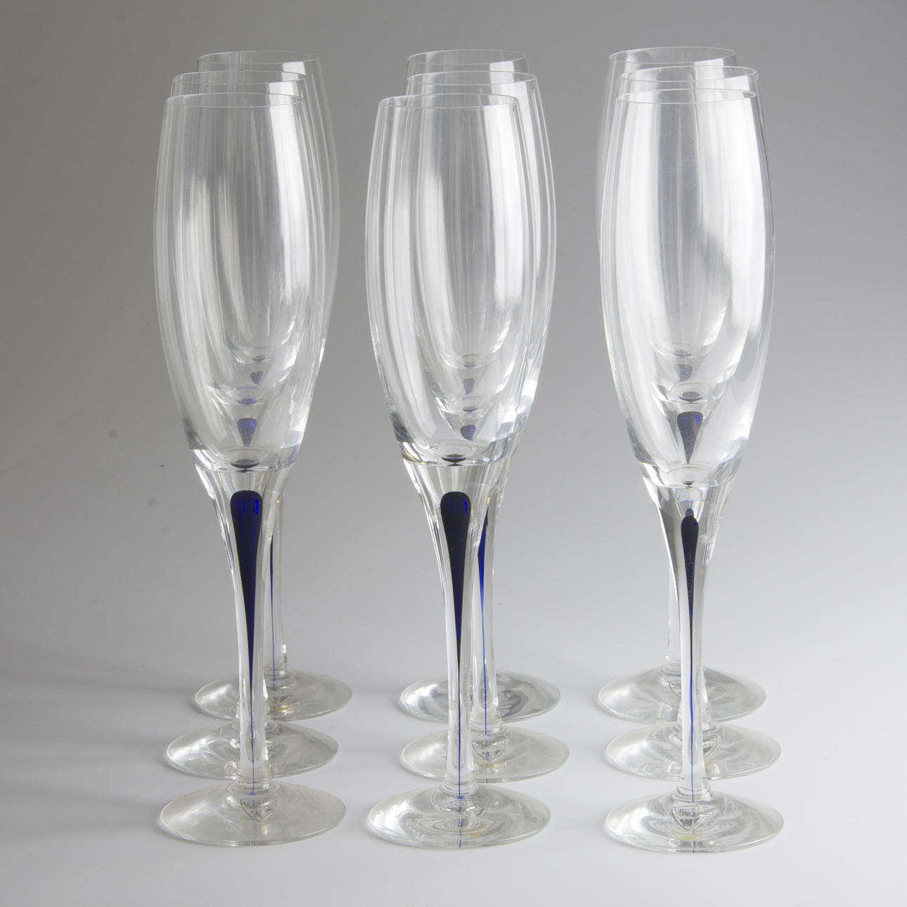 CHAMPAGNEGLAS, 9 stycken, "Intermezzo", Erika Lagerbielke, Orrefors.