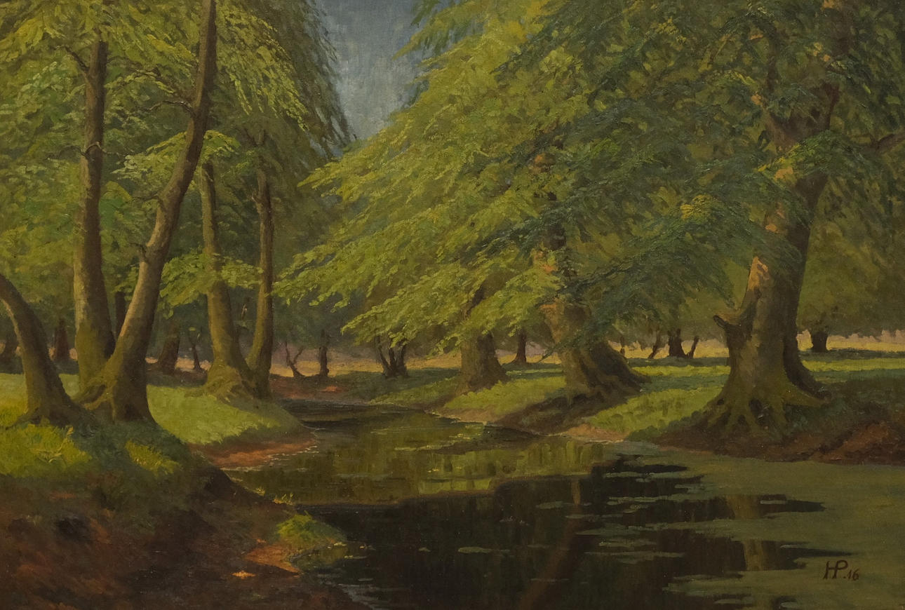 OIDENTIFIERAD KONSTNÄR. RIVER WITH LINING TREES, OIL ON CANVAS, 1916.