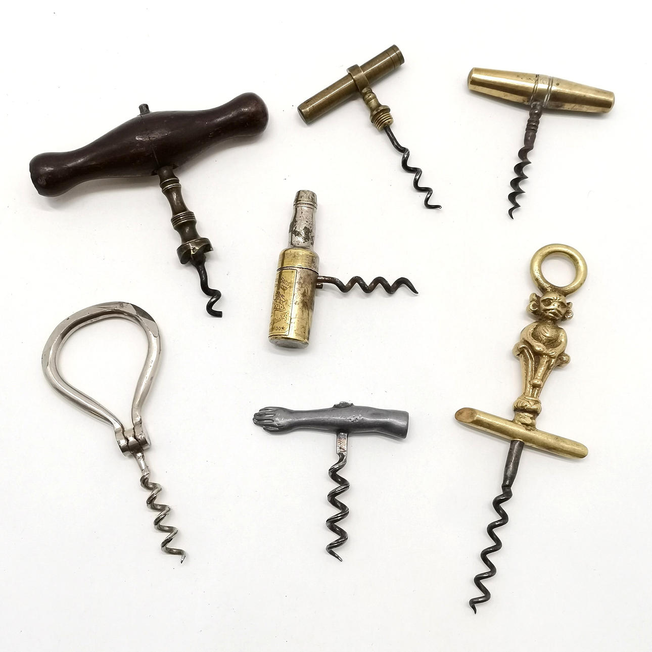 7 X ANTIQUE CORKSCREWS.