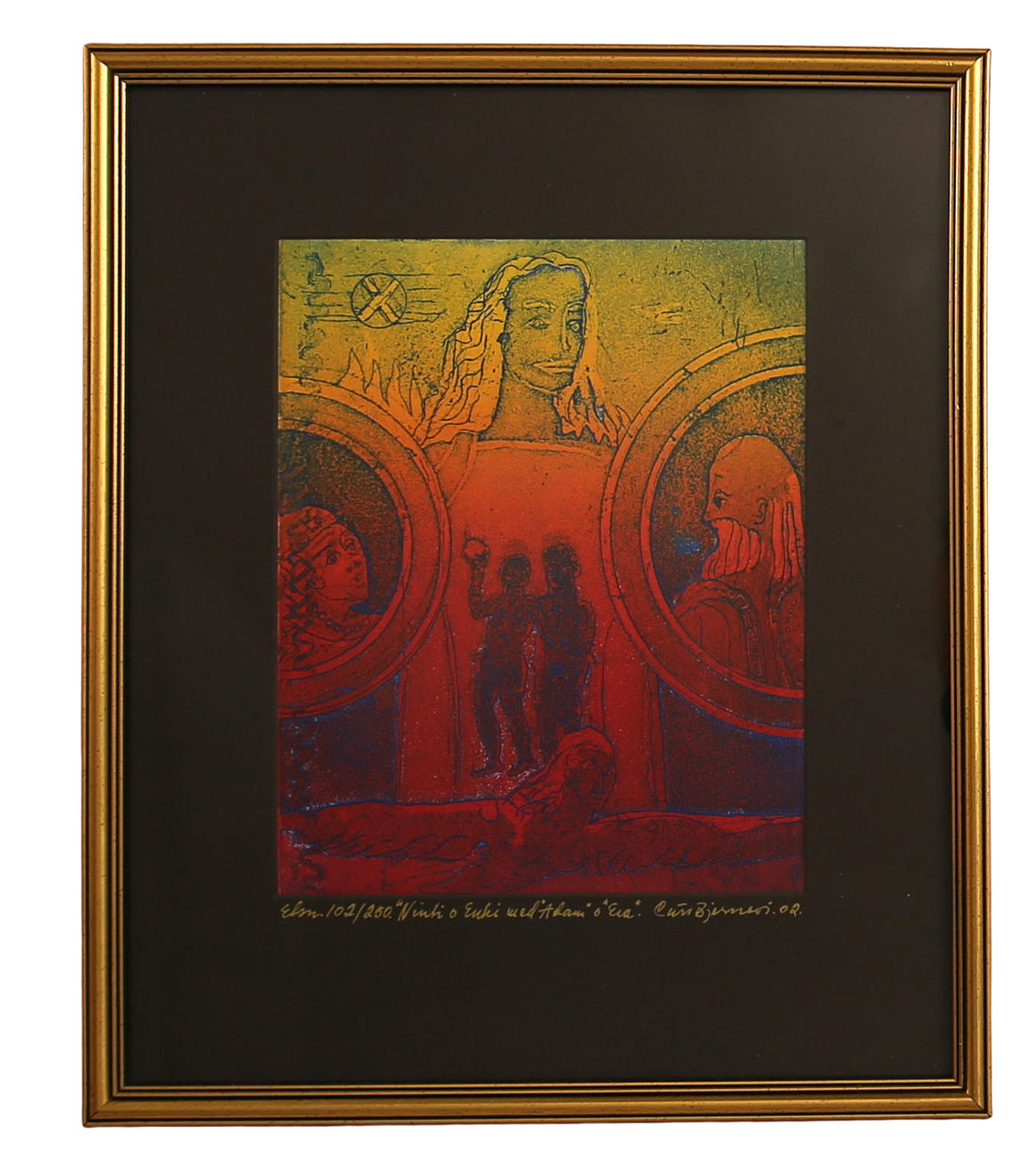 CURT BJERNEVI. Color etching, "Adam och Eva", numbered, signed.