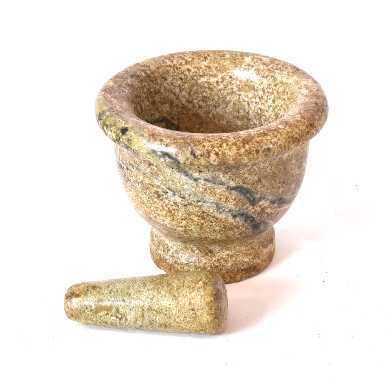MORTAR WITH PESTLE, marble, 20th century.