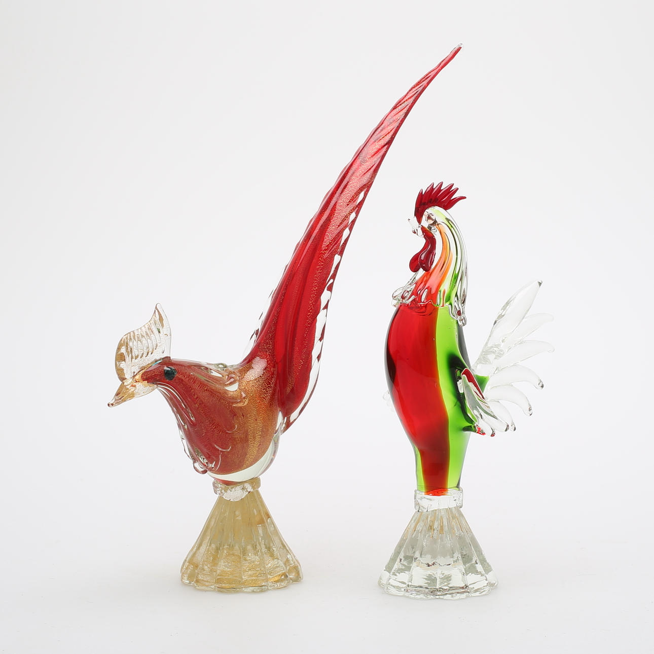 FIGURINER, 2 st, glas, fåglar, Murano, Italien.