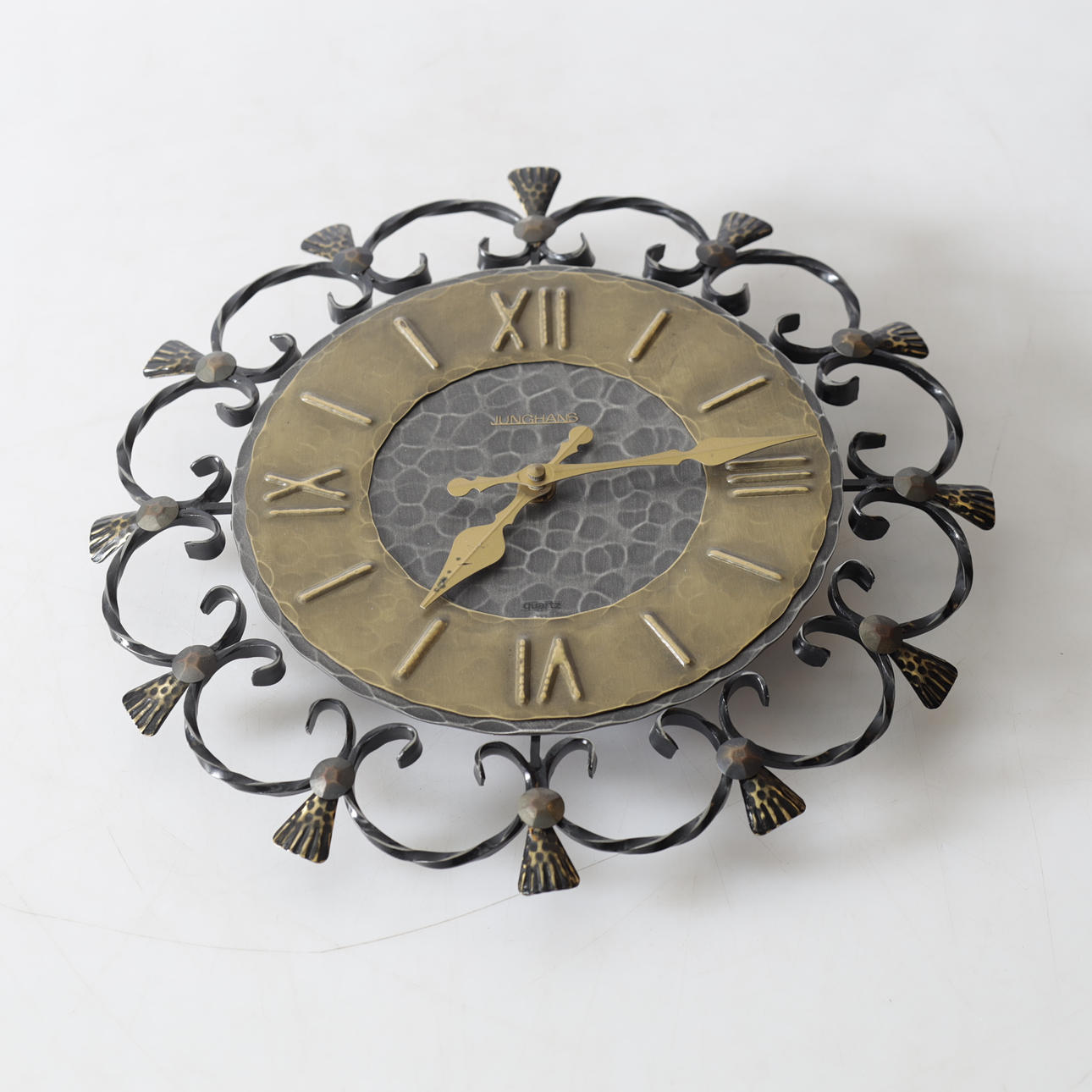 WALL CLOCK, wrought iron, Junghans, 20th century.