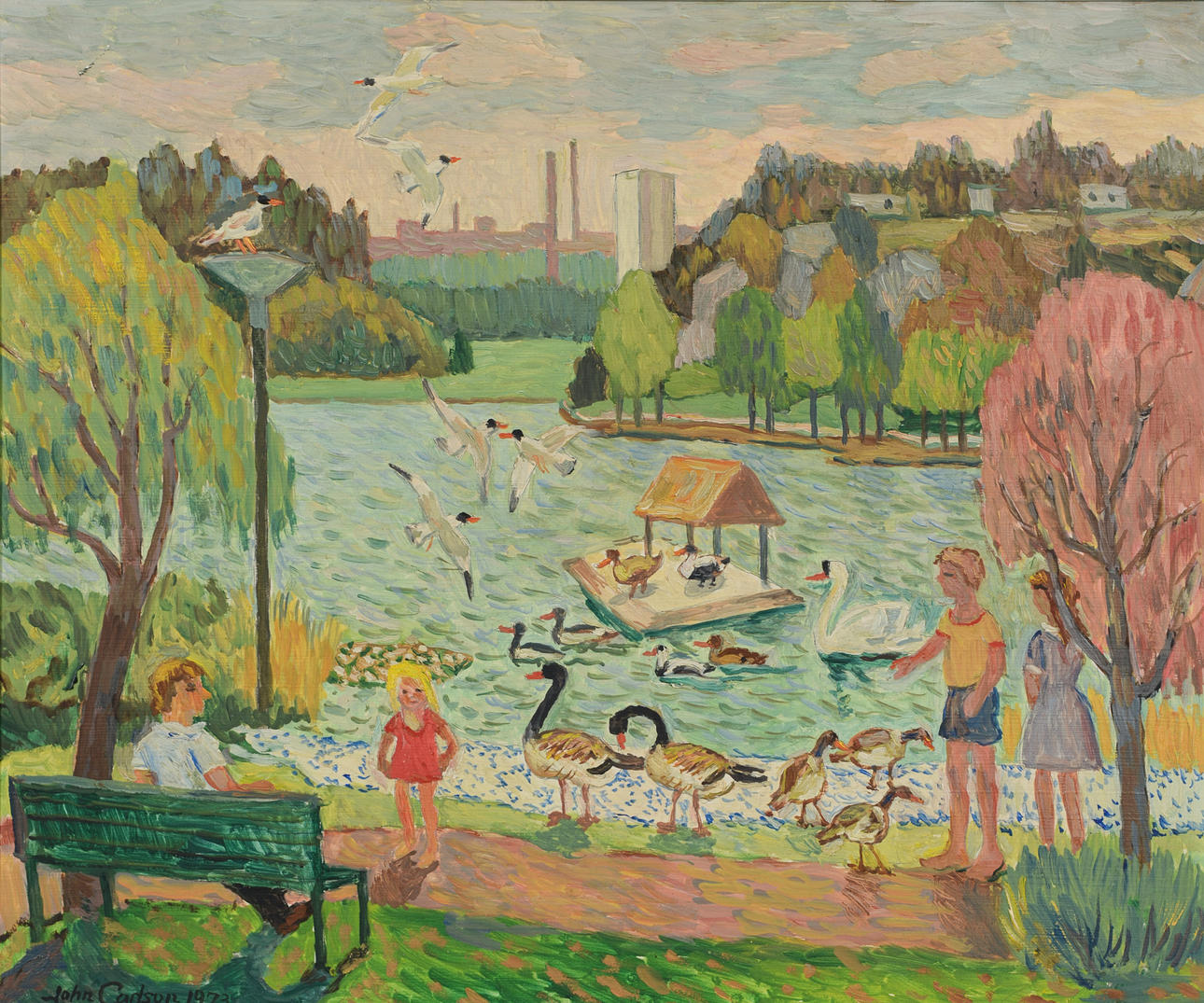 JOHN CARLSON. Lötsjön Sundbyberg, olja på pannå, signerad, daterad 1973