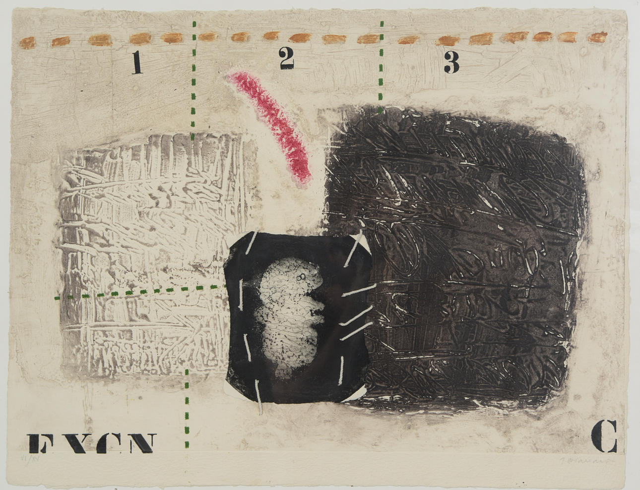 JAMES COIGNARD. Composition with white string, carborundum etching, signed, numbered VI/XV.