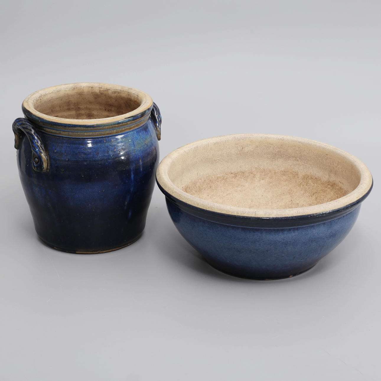 GARDEN POTS, 2 pcs, blue stoneware.