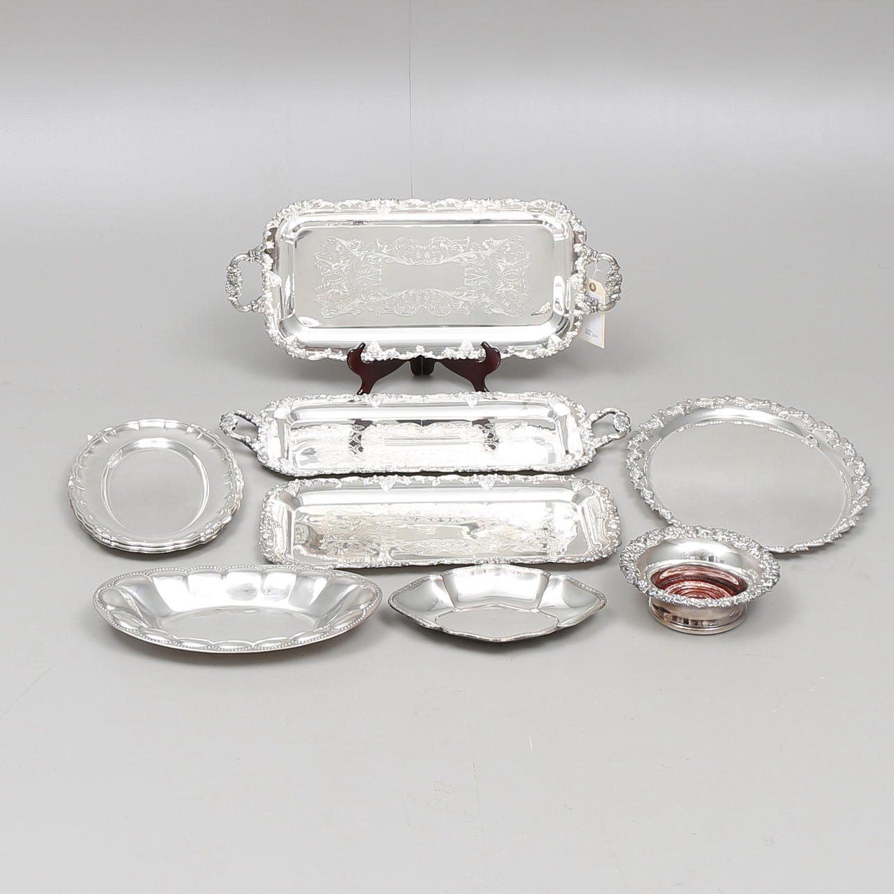 BRICKOR, 9 st samt COASTER för Champagne, nysilver.