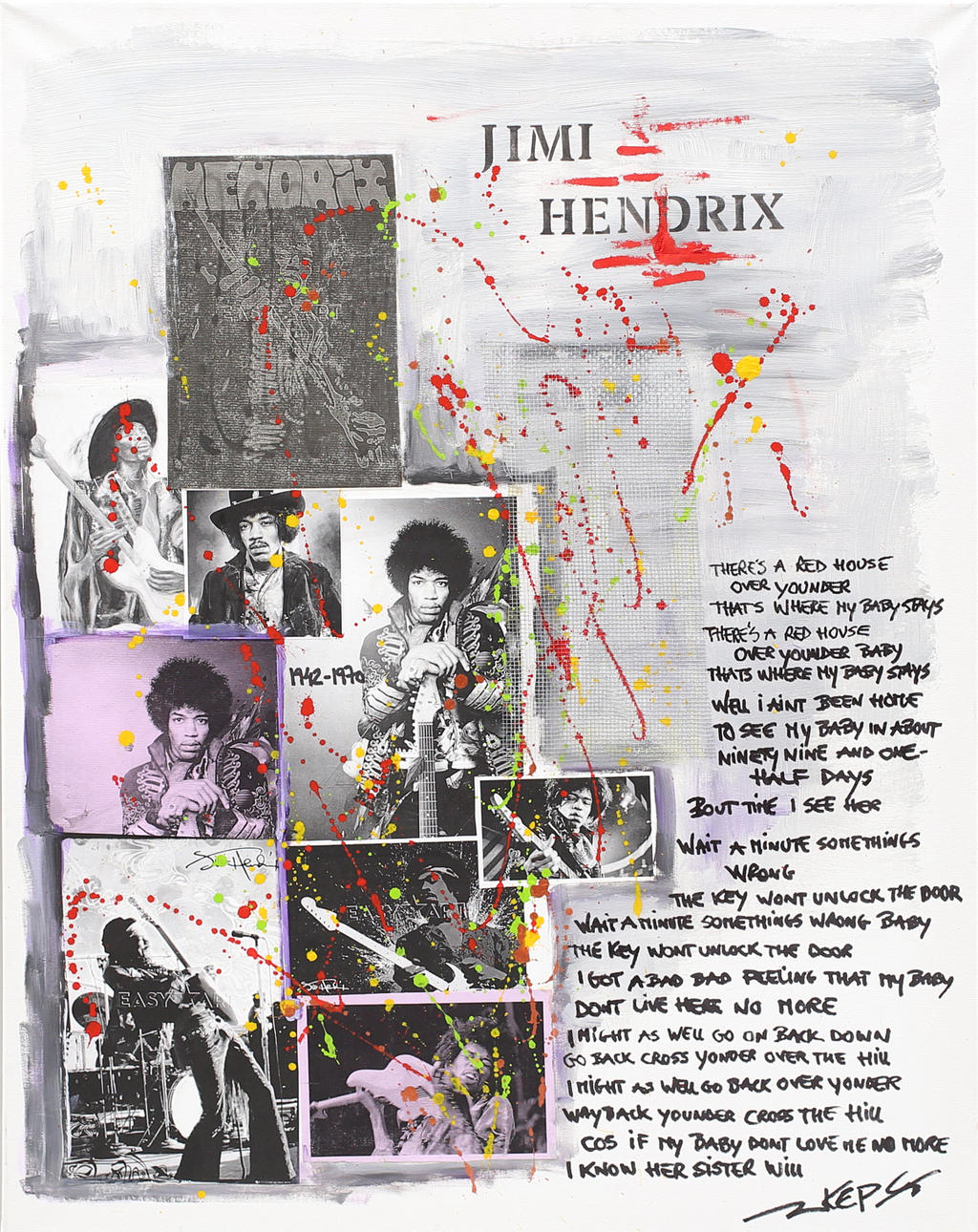 KENNY PERSSON. "Jimi Hendrix", blandteknik, signerad KEP.