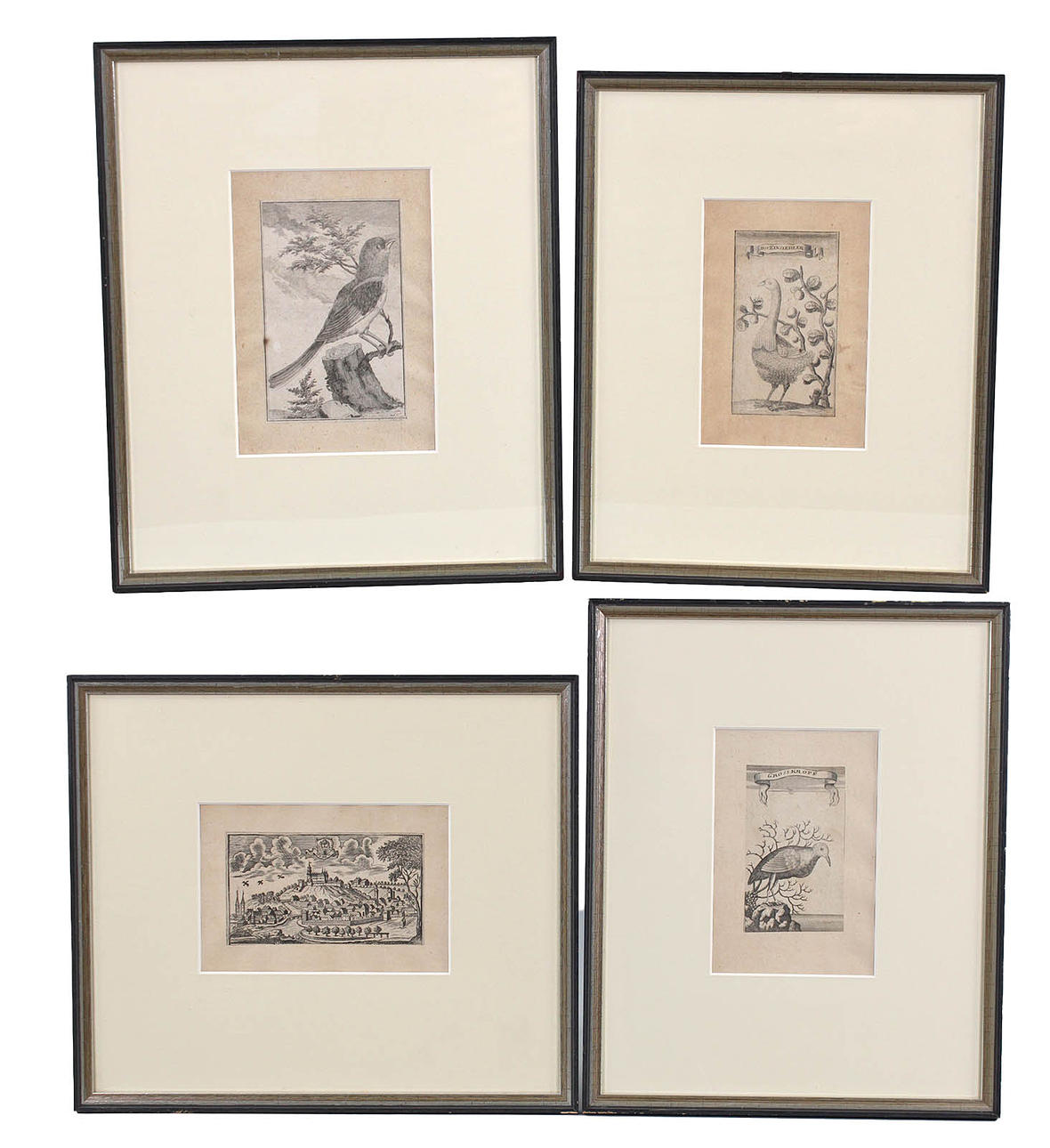 4 OLD ENGRAVINGS IN FRAMES.