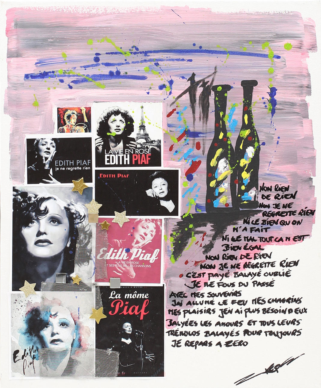 KENNY PERSSON. "Edith Piaf", blandteknik, signerad KEP.