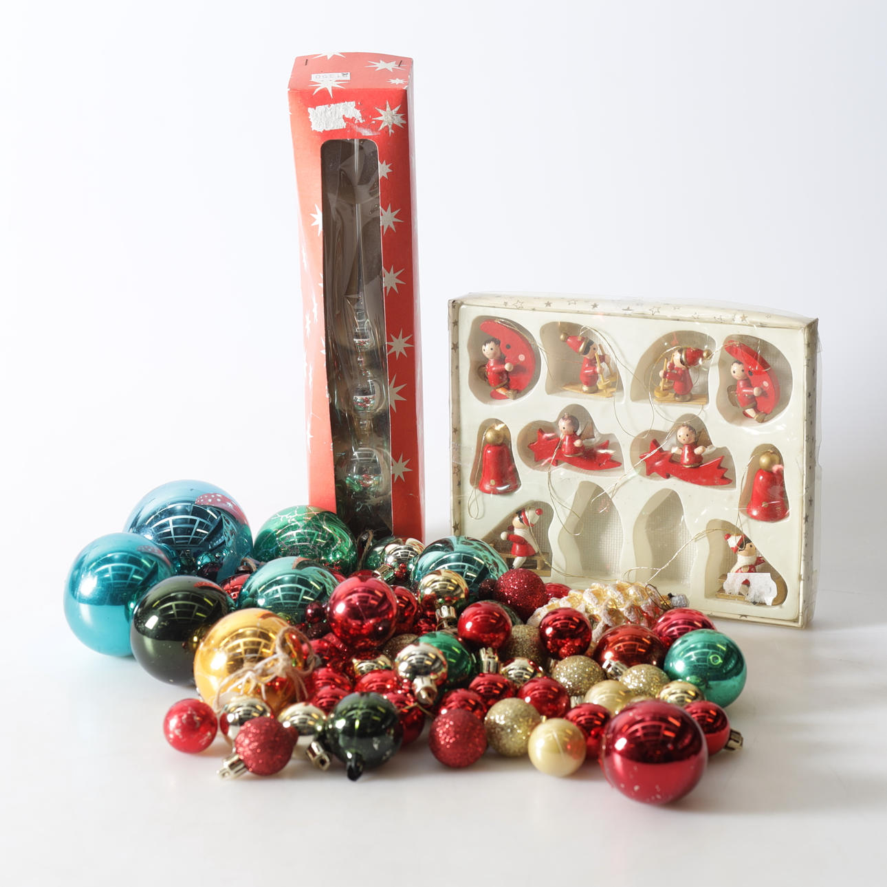 CHRISTMAS TREE ORNAMENTS including finial.