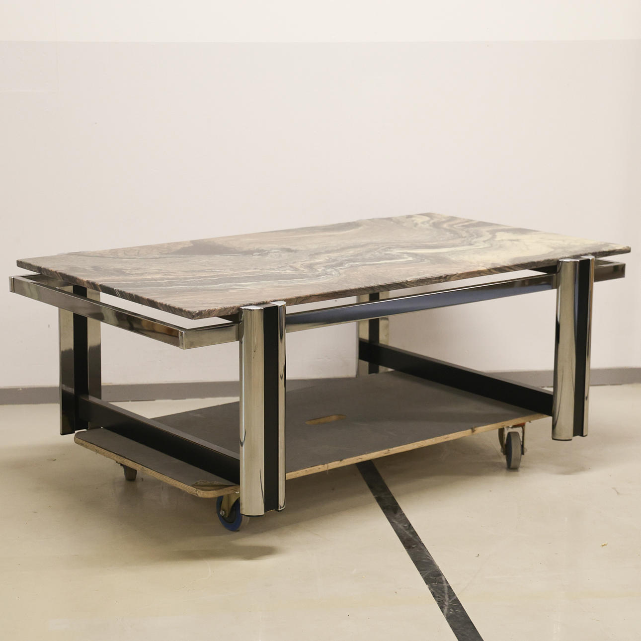 COFFEE TABLE, chrome with marble top, 21st century.