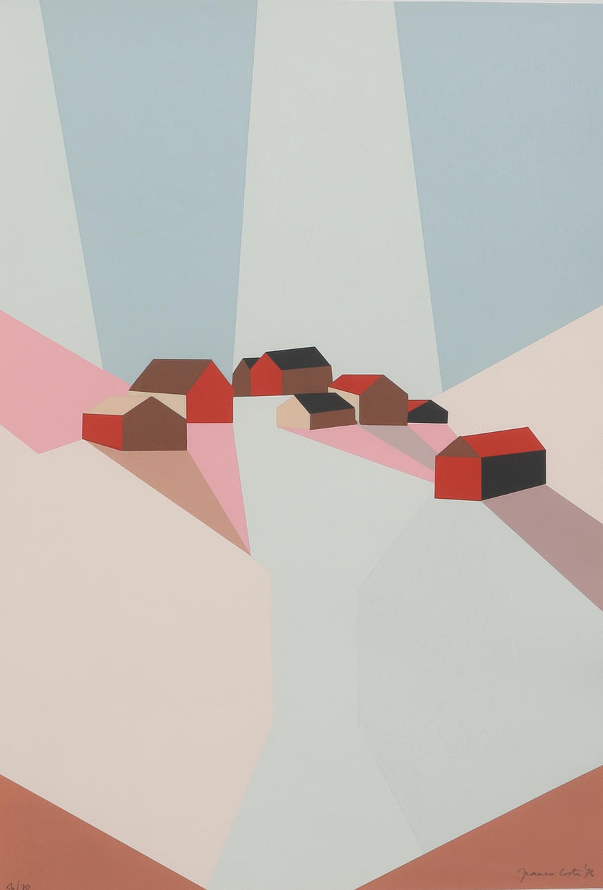 FRANCO COSTA. Colour serigraph, landscape with house, signed and dated 76, numbered 56/70.