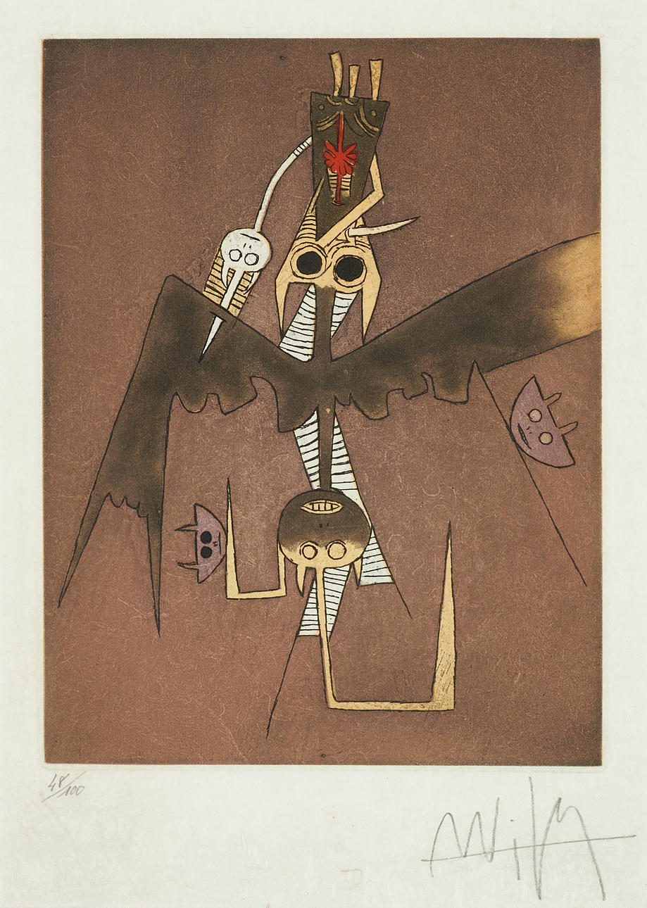 WIFREDO LAM. "Hommage a Lam", signerad och numrerad 48/100, färgetsning på japanpapper