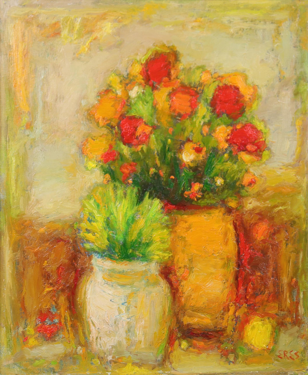 ARNOLD ERES. oil on canvas, "Höstblommor".