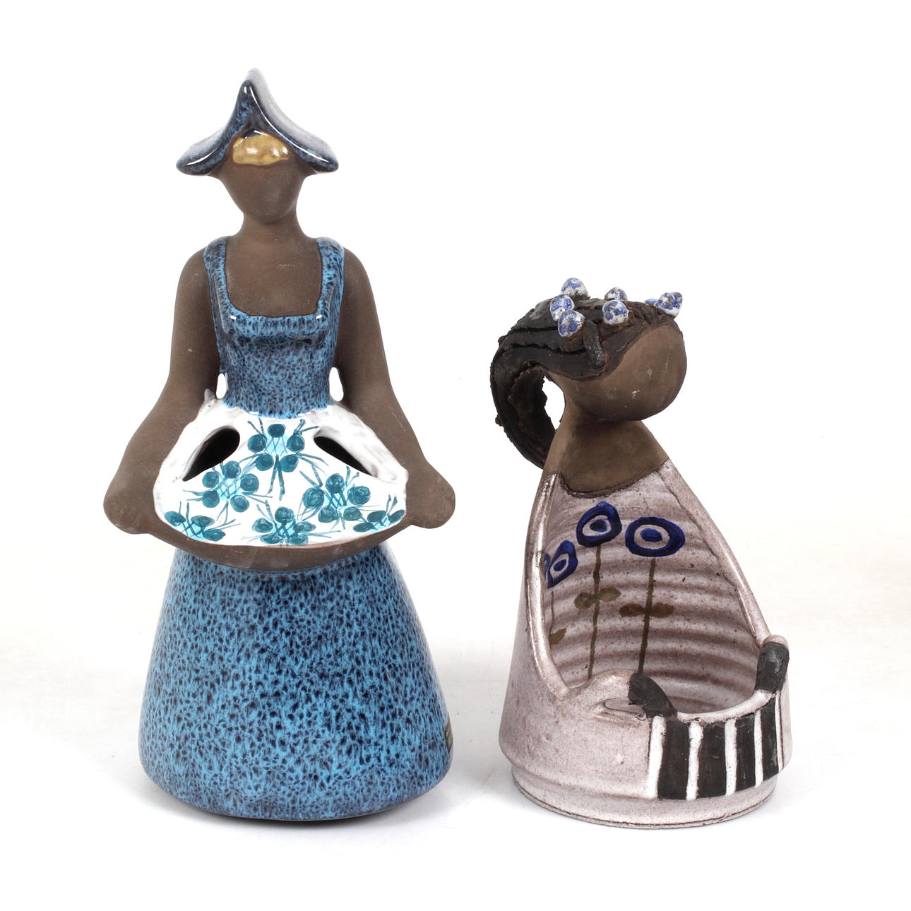FIGURINES, 2 pcs, candle holders, earthenware, Ulla Skogh, Elbogen.