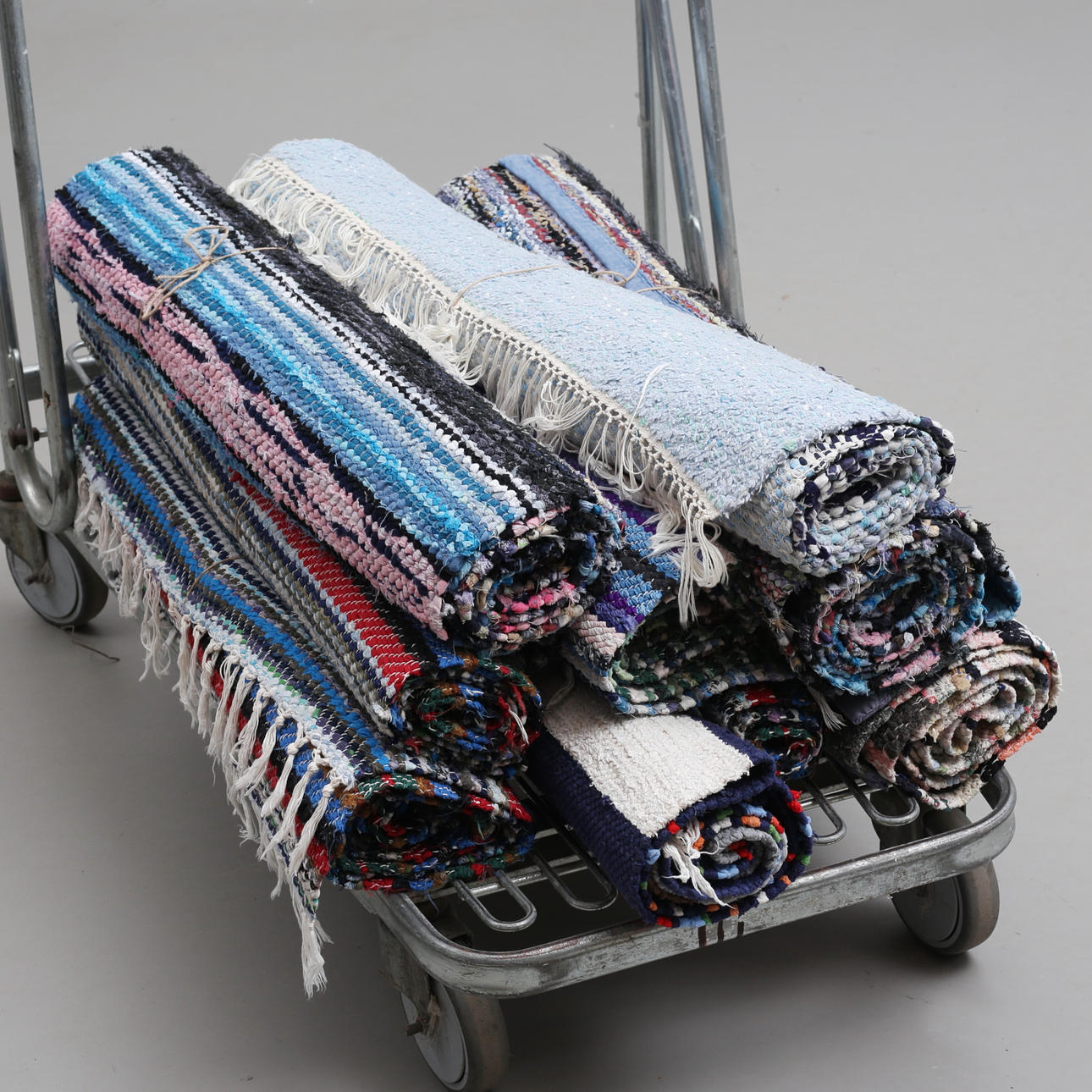RAG RUGS, 9 pcs, mixed colours, blue tones.