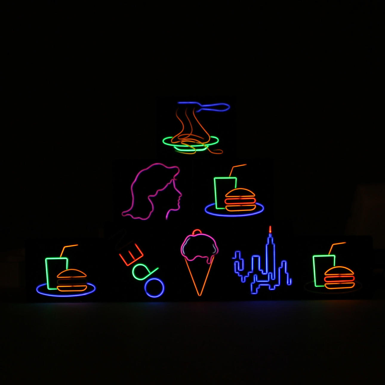 NEONSKYLTAR, "Fancy Neon", 8 st, Made in Hong-Kong, 1980/90-tal.