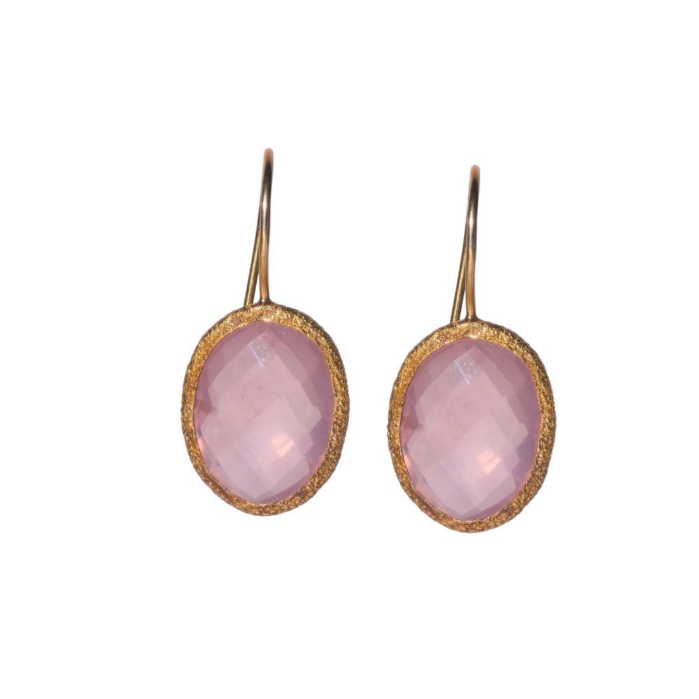 Silver earrings with gold plating and rose quartz.