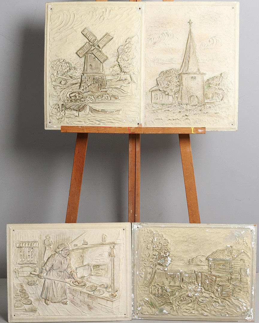 WALL RELIEFS/WALL PLAQUES, composition, rural motifs, 4 pcs.