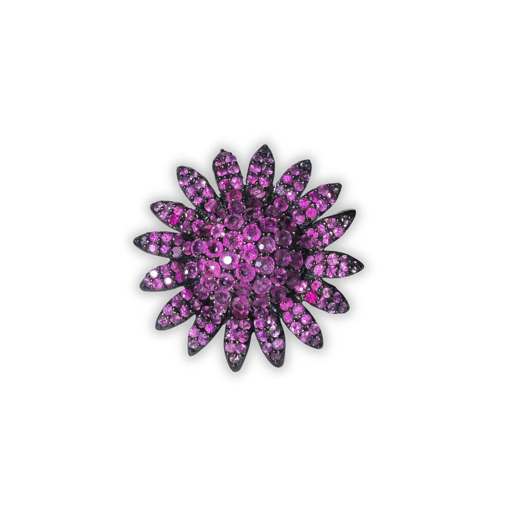 Silver ring with rhodium plating, pink sapphires.