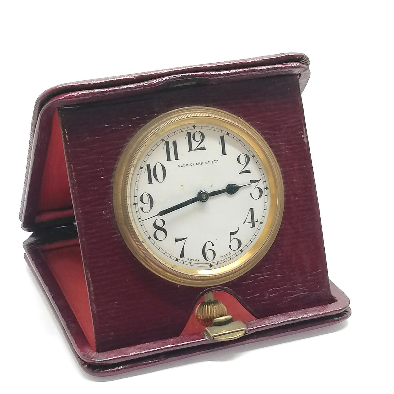 *ANTIQUE ALEXANDER CLARK MANUAL WIND TRAVEL CLOCK.