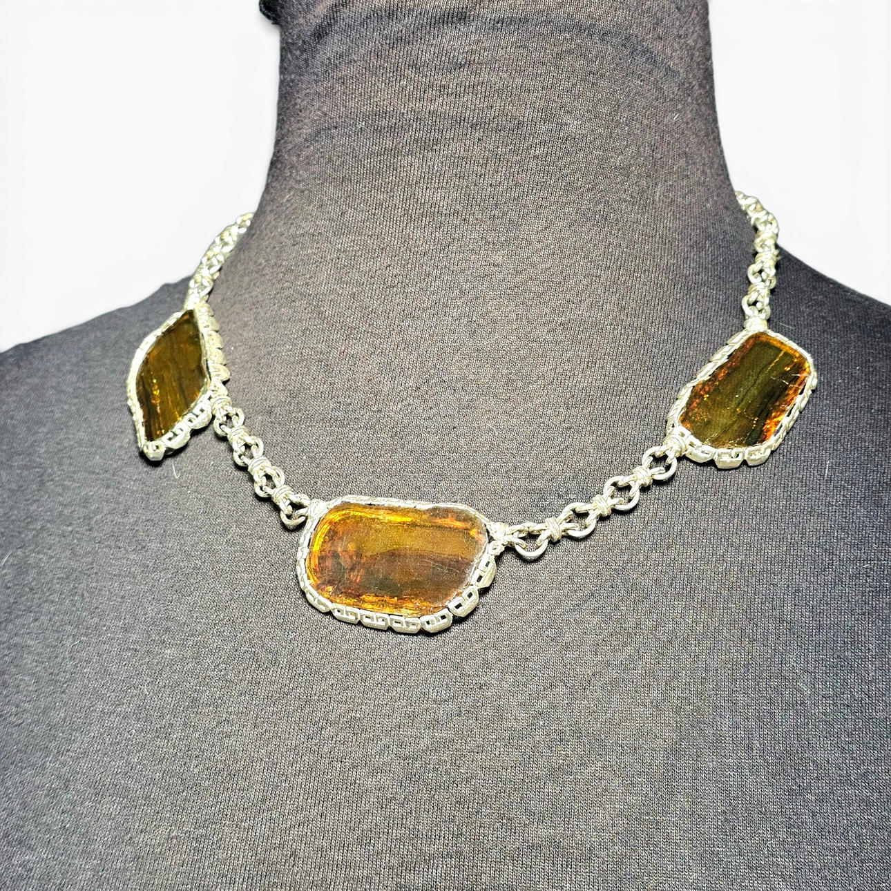 Sterling silver and amber choker.