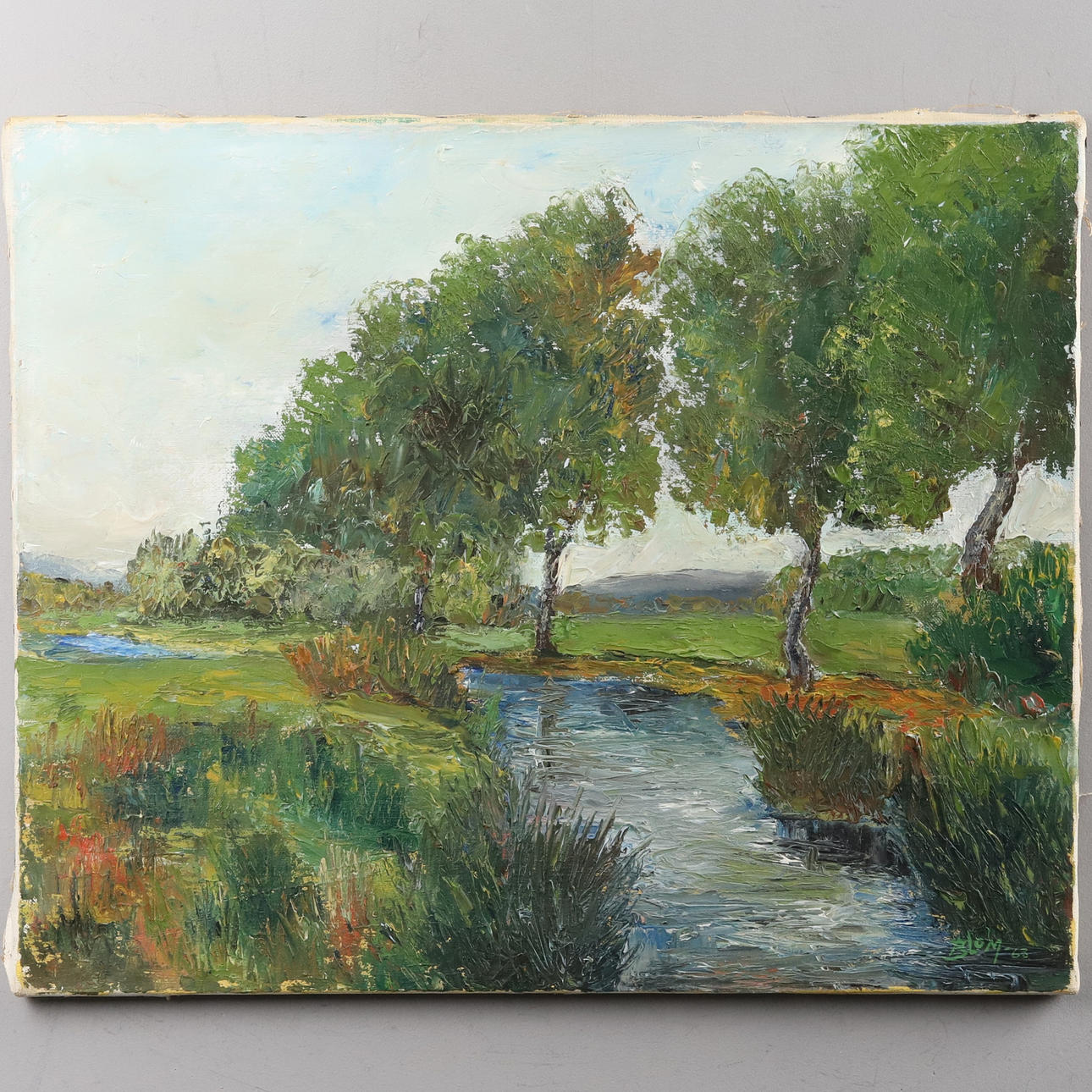 OIDENTIFIERAD KONSTNÄR. Oil on canvas, "Landskapsvy längs bäck", signed and dated Blom -63.