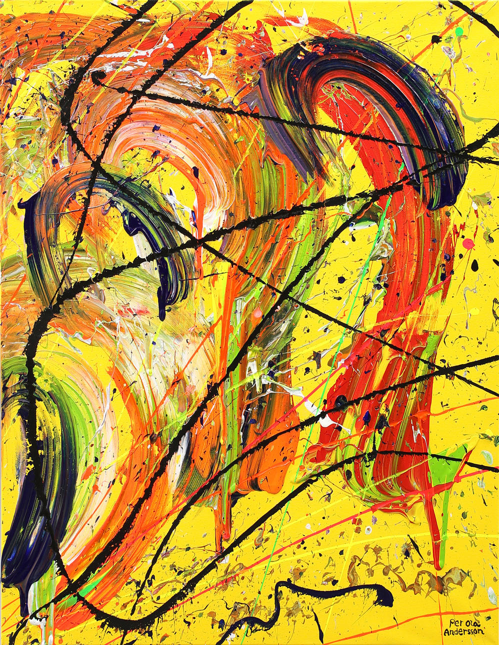 PER OLA ANDERSSON. Komposition i gult, akryl på duk, signerad.