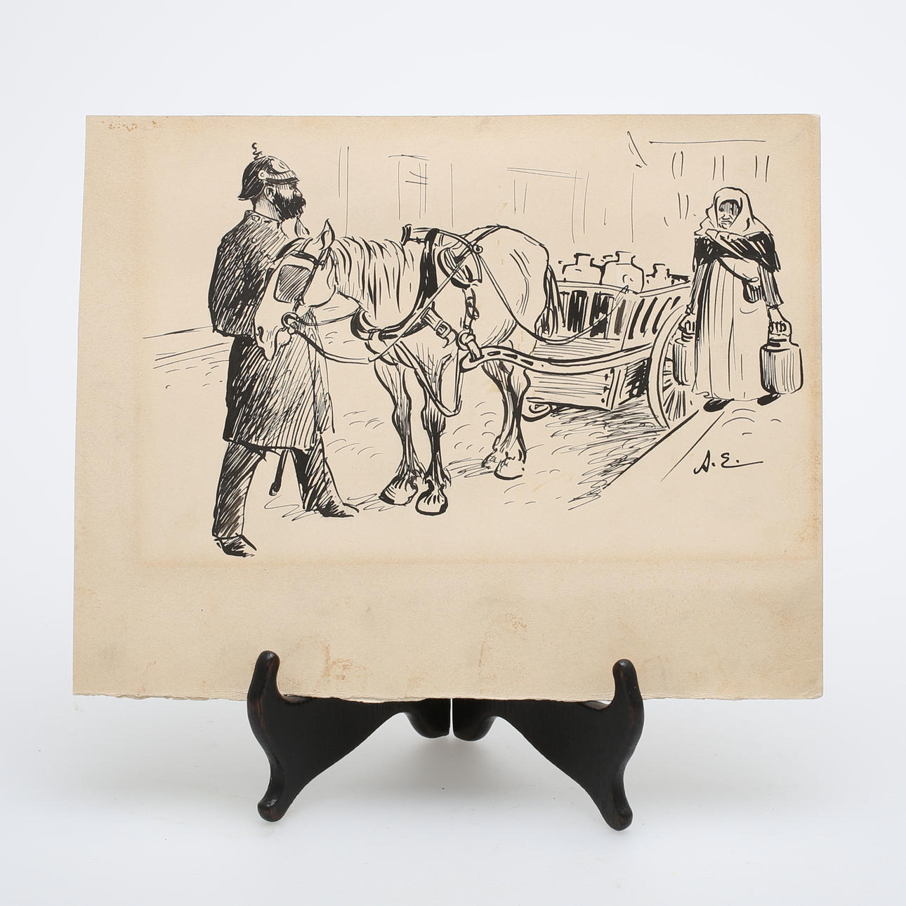 ALBERT ENGSTRÖM. Tuschteckning, signerad A.E.