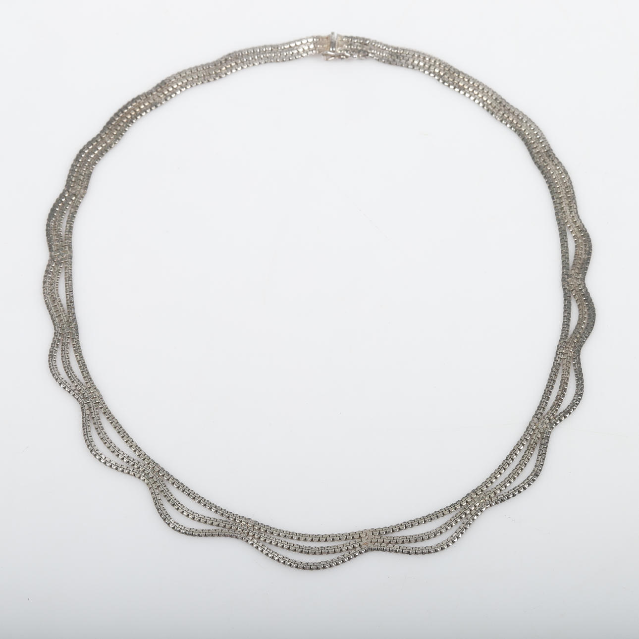 NECKLACE, 3-strand, semi-rigid, silver.