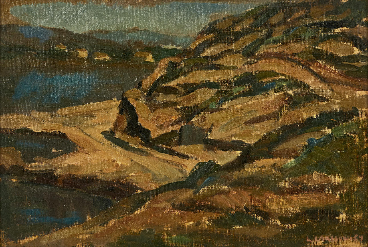 LENNART LARSSON (1922-2007),"Landskap, Ibiza", signerad och daterad 54, olja på duk ställd på pannå
