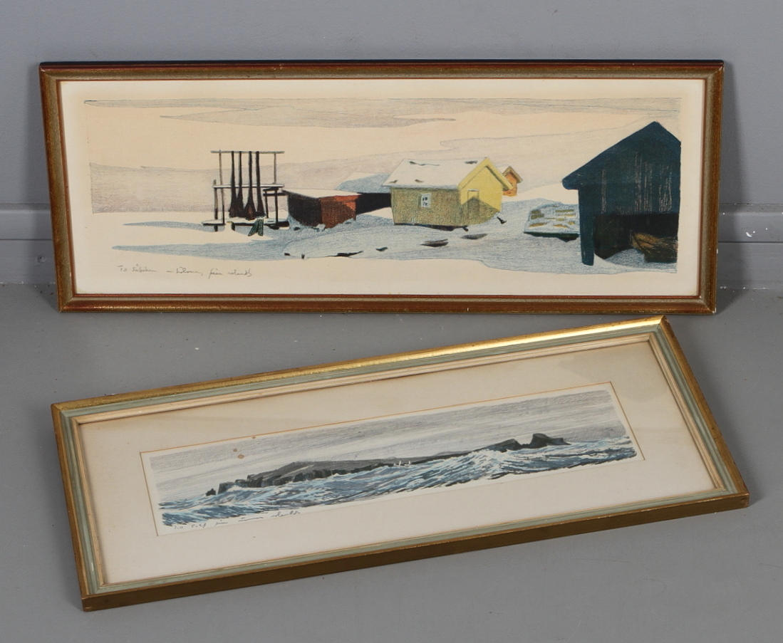 ROLAND SVENSSON. 2 st, motiv från ytterskärgården, färglitografier, signerade.