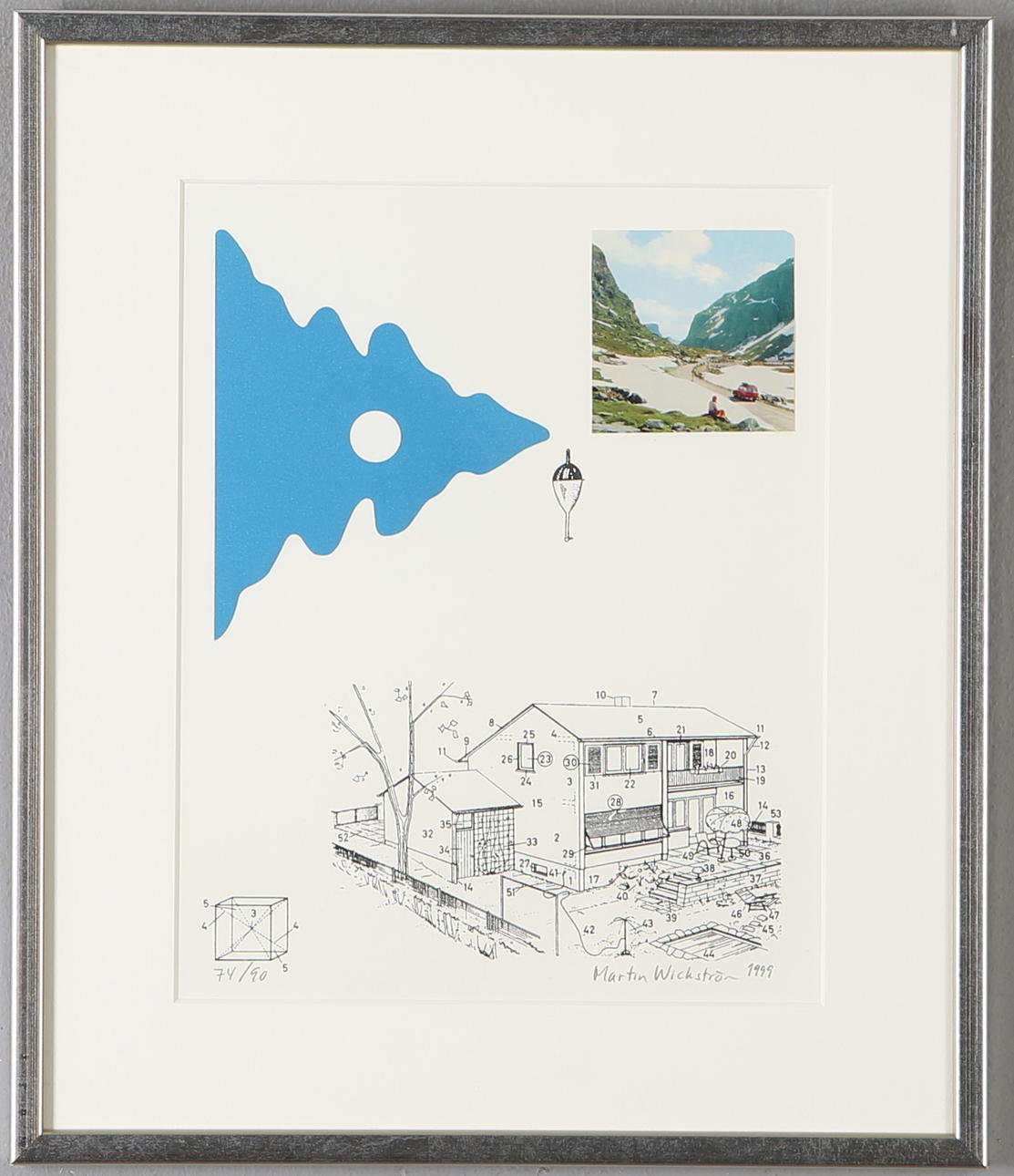 MARTIN WICKSTRÖM. Komposition, färglitografi samt collage, signerad samt numrerad 74/90 samt 1999.