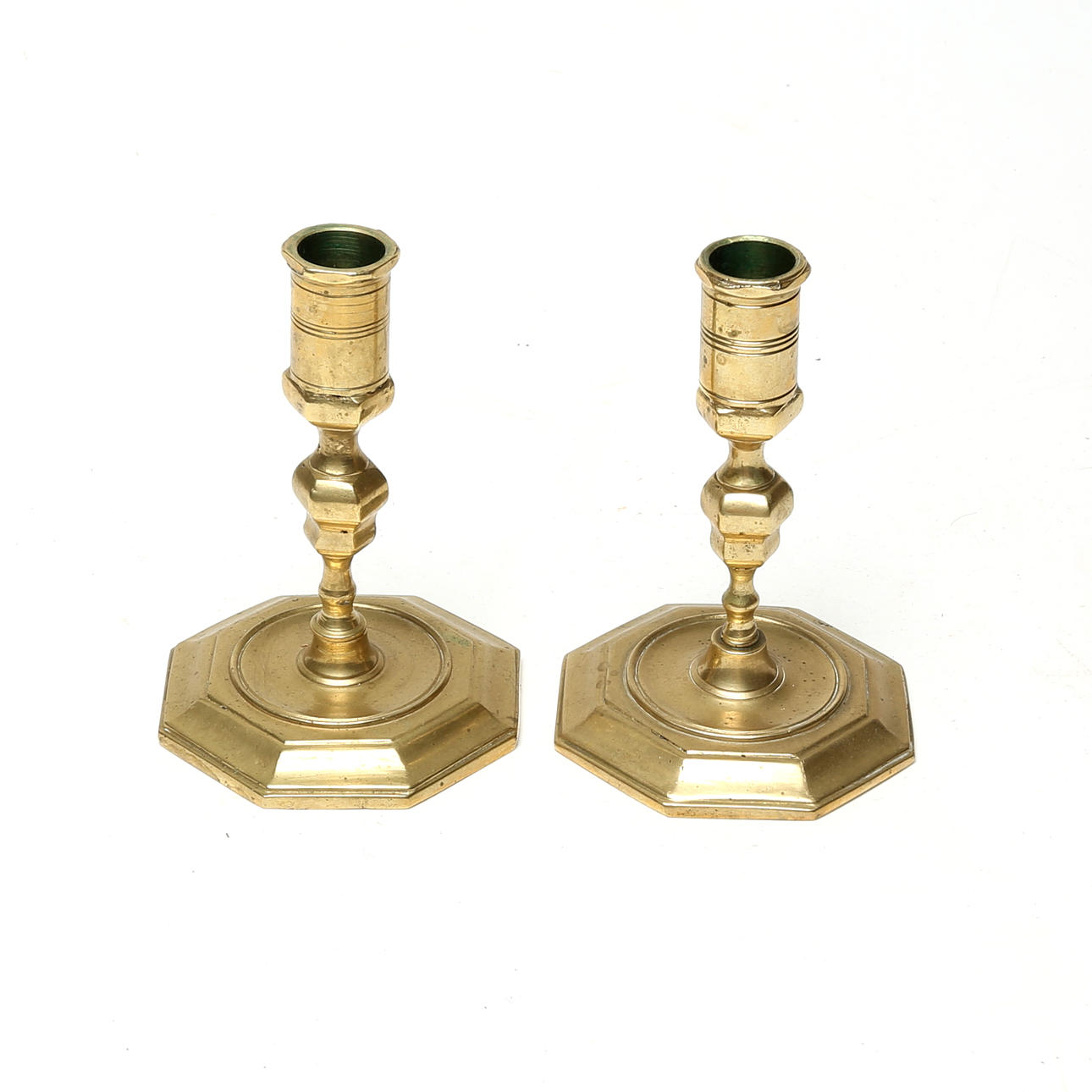 CANDLESTICKS 1 pair, brass, Baroque style, 20th century.