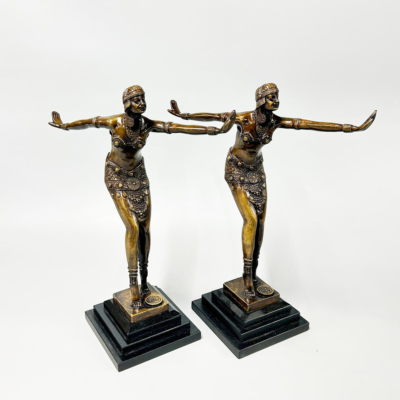PAIR OF BRONZE DANCERS.